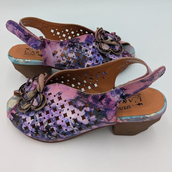 L'artiste Shoes - L'artiste Lovella Tidye Floral Sandals 36 Purple Boho Peep Toe Hippie Fairycore